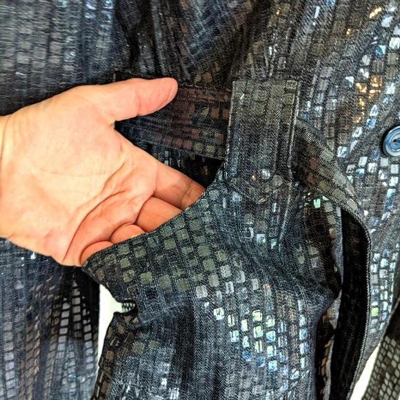 ATTYRE NEW YORK, Charcoal belted jacket, pockets, almost a snakeskin fab… - Picture 2 of 7